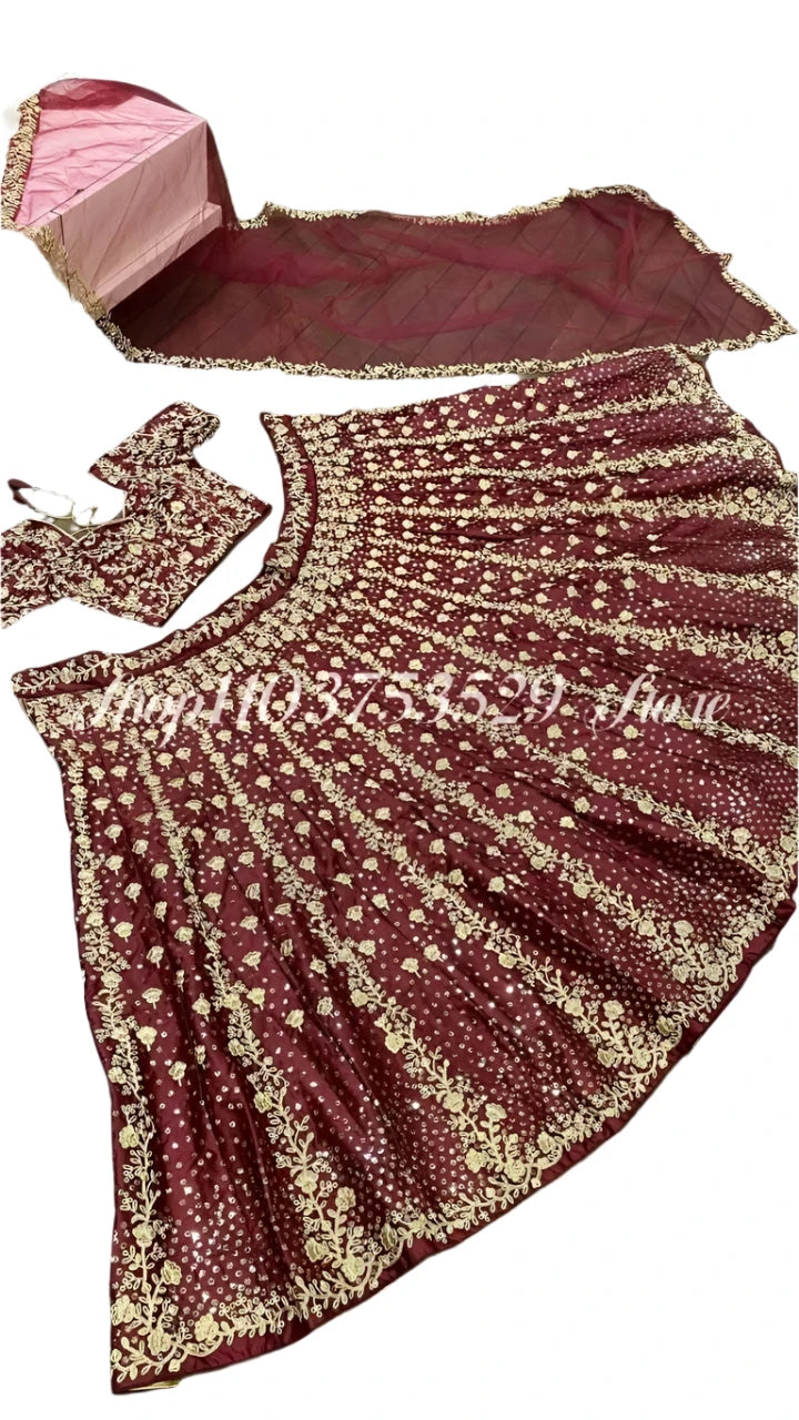 Burgundy Bridal Lehenga Wedding Dress Sparkling Exquisite A-Line Long Women's Two Piece Indian Bridal Evening Gowns