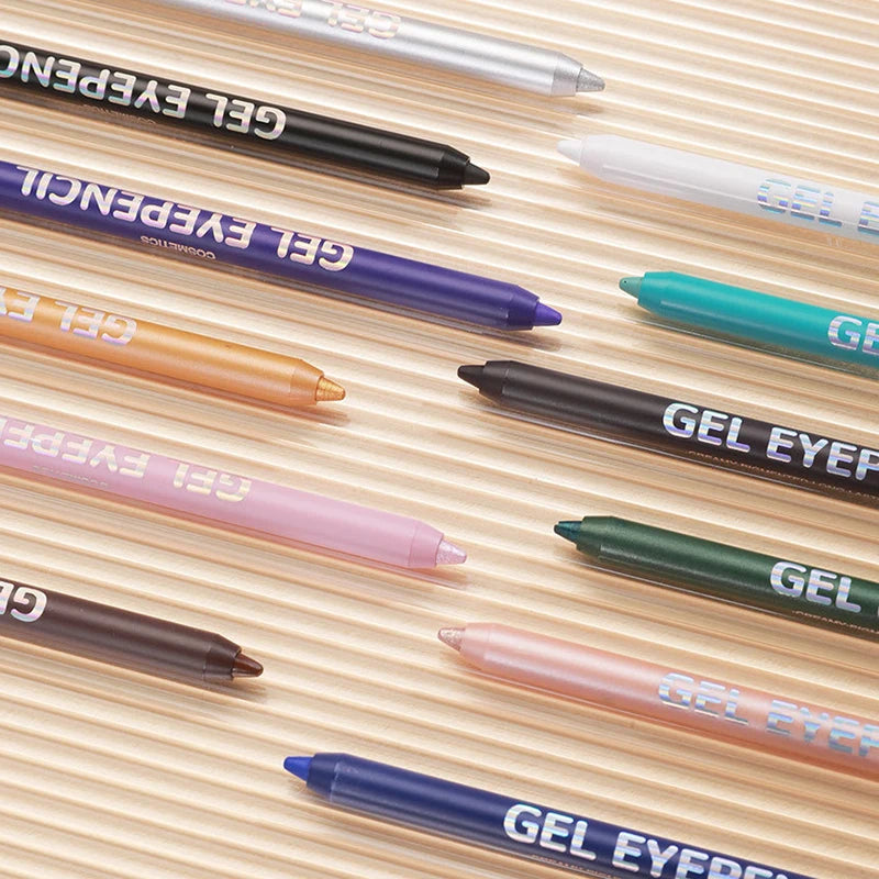 Gel Pencil Soft Easy to Wear Colorful White Yellow Blue Pink Pearl Gloss Eye Liner Pen