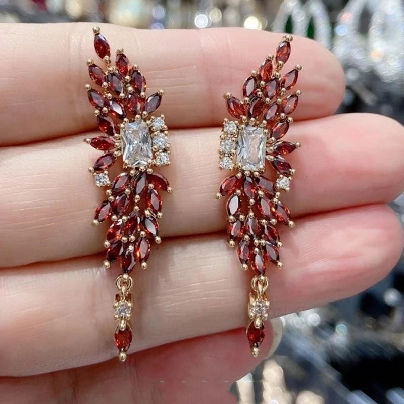 Butterfly Earrings for Women  Cubic Zirconia Red Purple White Leaf Drop Earrings