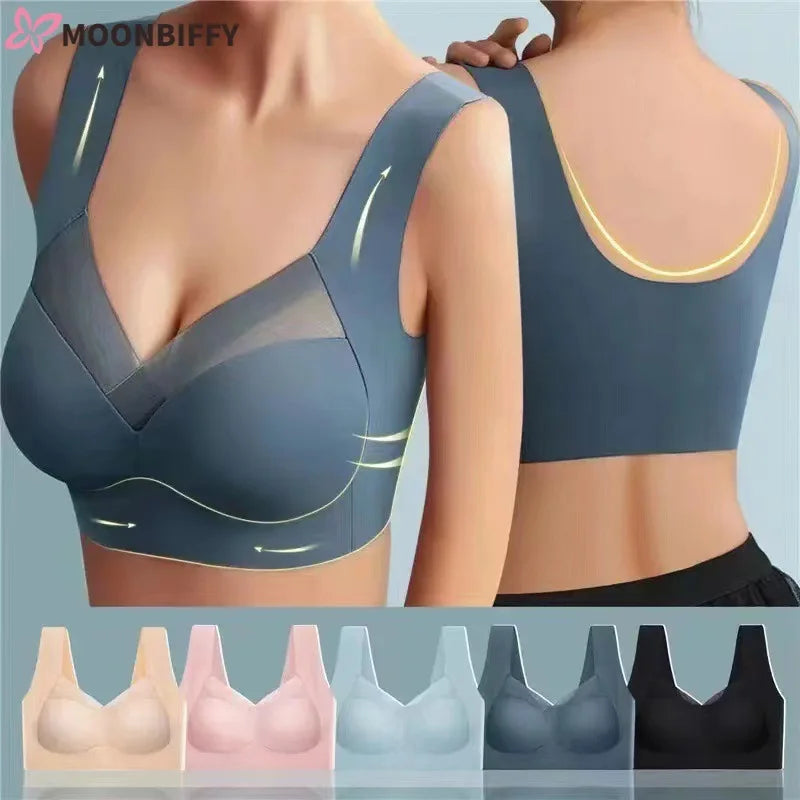 Large Size Bra Push Up Sports Brassiere Woman Lace Underwear Wireless Yoga Top Women's