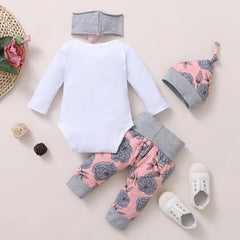 Newborn Baby Girl Clothing Long Sleeve Romper Rose Pant with Hat & Headband Toddler Girl Clothes