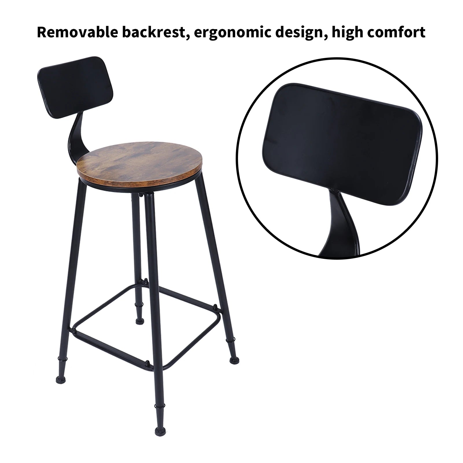 1 Pair Bar Stool with Backrest Wrought Iron Industrial Chair for Home Pub Restaurant Coffee Shop