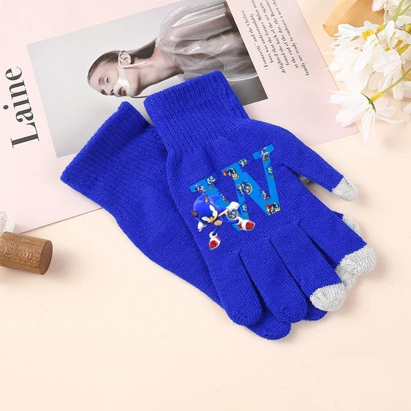 Sonics Kid's Glove Warmth Cartoon Five-finger Gloves Anti-freezing Hands Marvel Touchscreen Boys Outdoor Cycling Number Mittens