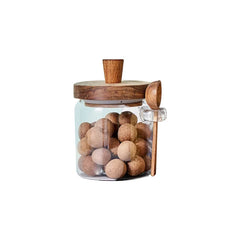 Glass Sealed Jar Five Grains Coffee and Tea Storage Can with Wooden Spoon Seasoning Bottle