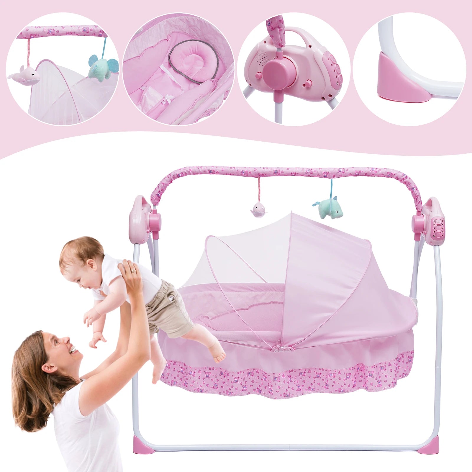 Electric Auto-Swing Baby Crib Cradle Sleep Bed Infant Rocker+Net Music Bluetooth Music Adjustable+ Mat