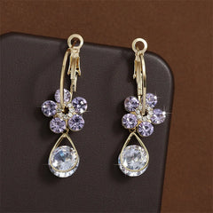 Light Luxury Crystal Flower Earrings Pendant for Women Purple Crystal Blossom Zircon Earrings