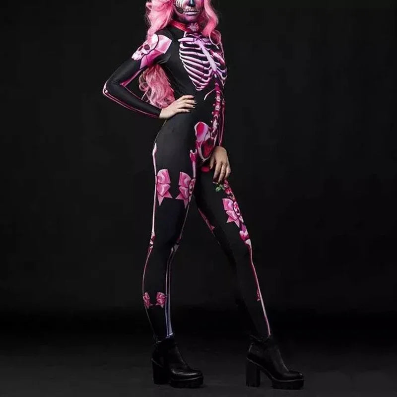 Rose Skeleton Adult Kids Scary Costume Halloween Dress Cosplay Jumpsuit