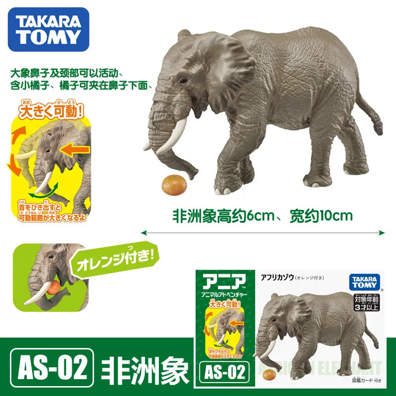 Original Takara Tomy Tomica Simulation Wild Animal Tiger Crocodile Elephant Lion Panda Orangutan Model For Children Toy Gift