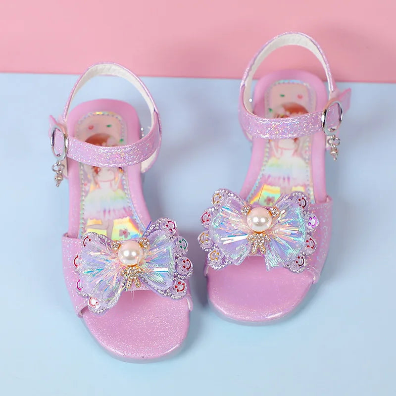 Girls' sandals  summer new girls students show shoes rhinestone bow Children's Princess Shoes