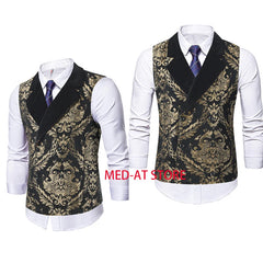 Men's vintage Jacquard Waistcoat Slim Fit Single Breast Vest Medieval Renaissance Short Sleeveless Jacket