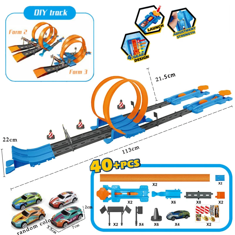 Racing Track Stunt Speed Double Car Wheels Model Toys For Kids Diy Assembled Rail Kits