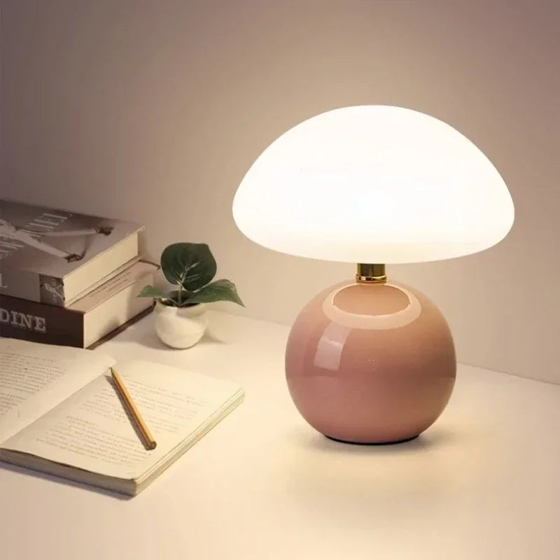 LED Mushroom Table Lamp Touch Dimming Desk Lamp Eye-Protection Wireless Night Light Coffee Restaurant Hotel Bedside Lamp Decor