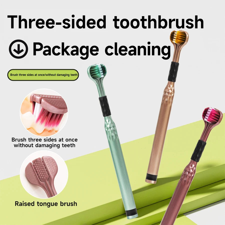 3-Sided Toothbrush for Comprehensive Cleaning Raised Tongue Coating Brush