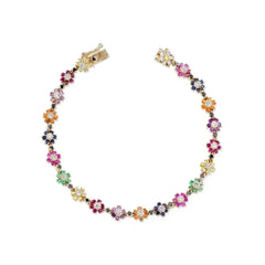 Spring New Design Jewelry Dainty Delicate Beautiful Colorful Rainbow CZ Flower Link Chain Women Girl Bracelet