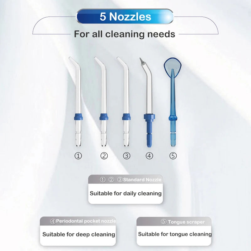 Electric Oral Irrigator Dental Water Jet Flosser Teeth Clean 5pcs Tips Oral Hygiene Dental Flosser Oral Care 800ml Water pick