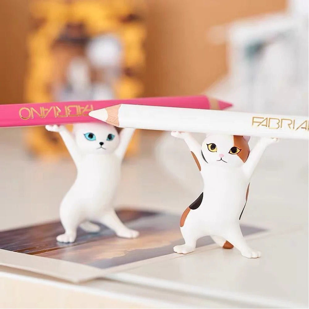 1/5Pc Kawaii Cats Pen Holder Funny Cat Doll Ornaments Plastic Crafts Earphone Support