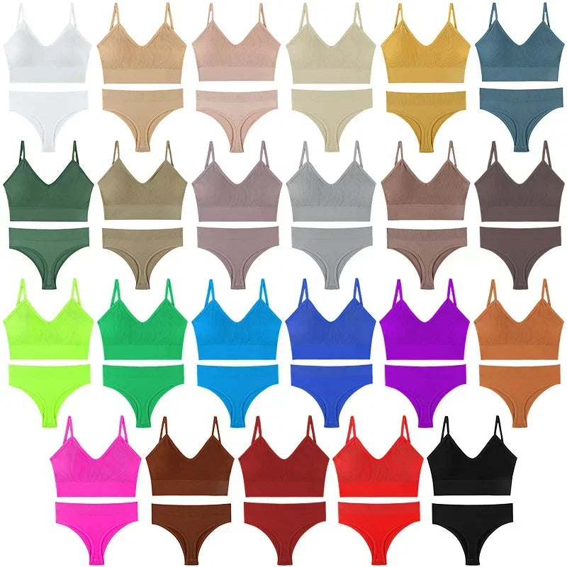 Women Underwear Set Wireless Lingerie Panties Bra  G-String Seamless Tank Crop Top