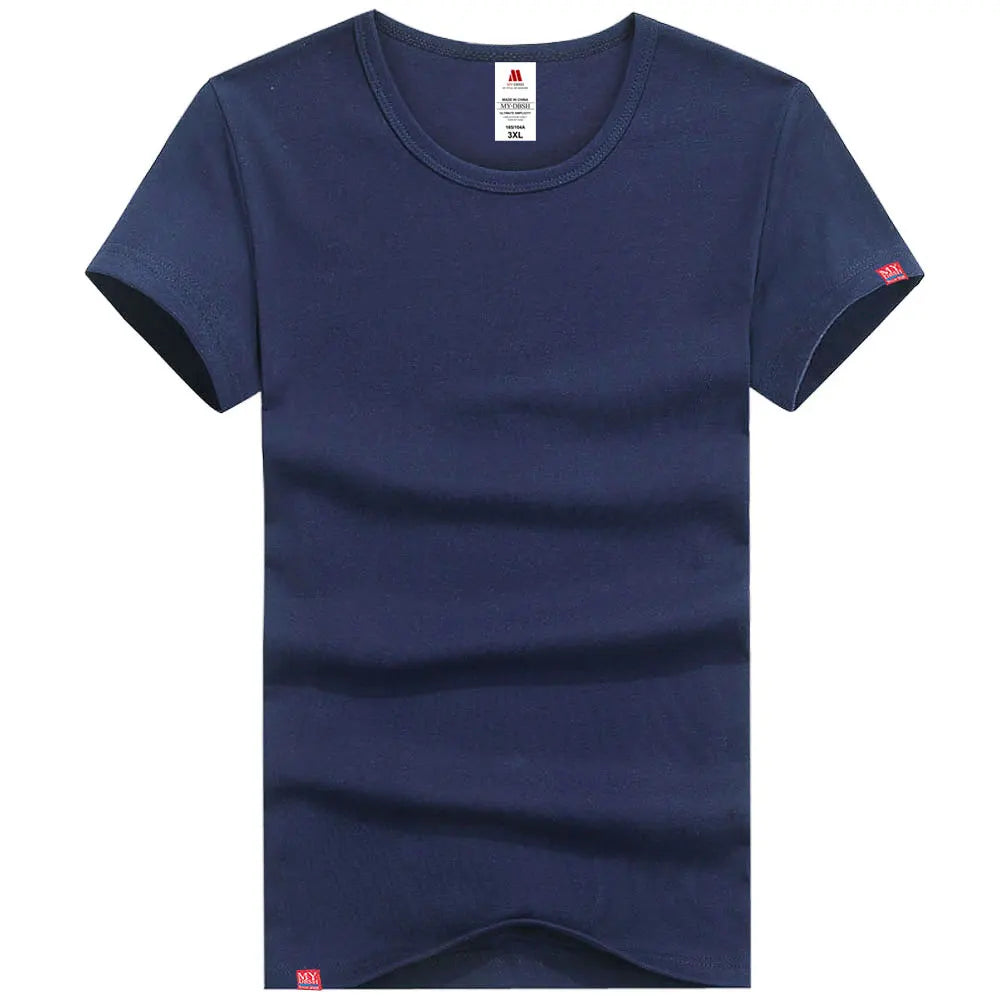 Pure Color Round Neck Short Sleeves Tshirt Spandex Cotton Male Casual Summer T Shirt