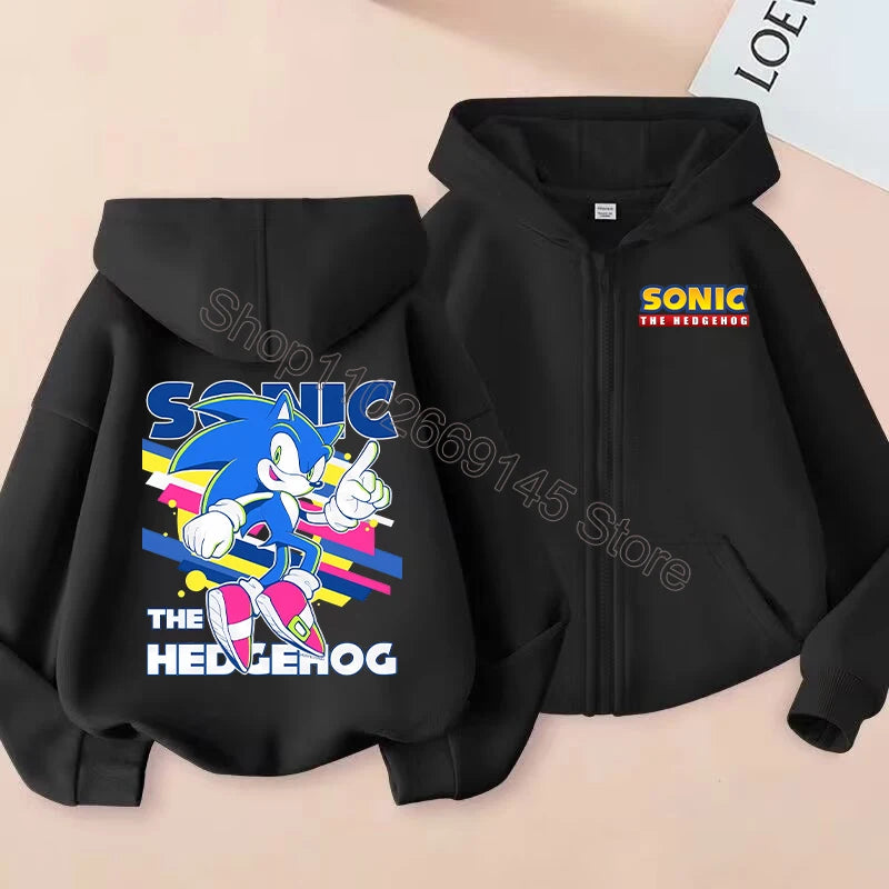 New Sonics Kids Zip-up Hoodies Boys Anime Hoodie Cartoon Characters Printed Coat Winter Warm Jacket Autumn Children Clothing