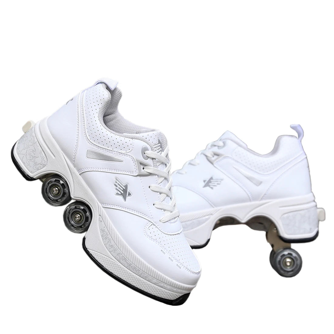 Casual Sneakers Walk Roller Skates Deform Runaway Four Wheel Skates for Adult Men Women Unisex Child Deform Wheel Parkour Shoes