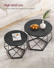 Small Coffee Table Set of 2, Round Coffee Table with Steel Frame