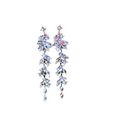 Shiny Crystal Zircon Long Stud Earrings for Women Geometric Hanging Drop Tassel Earring