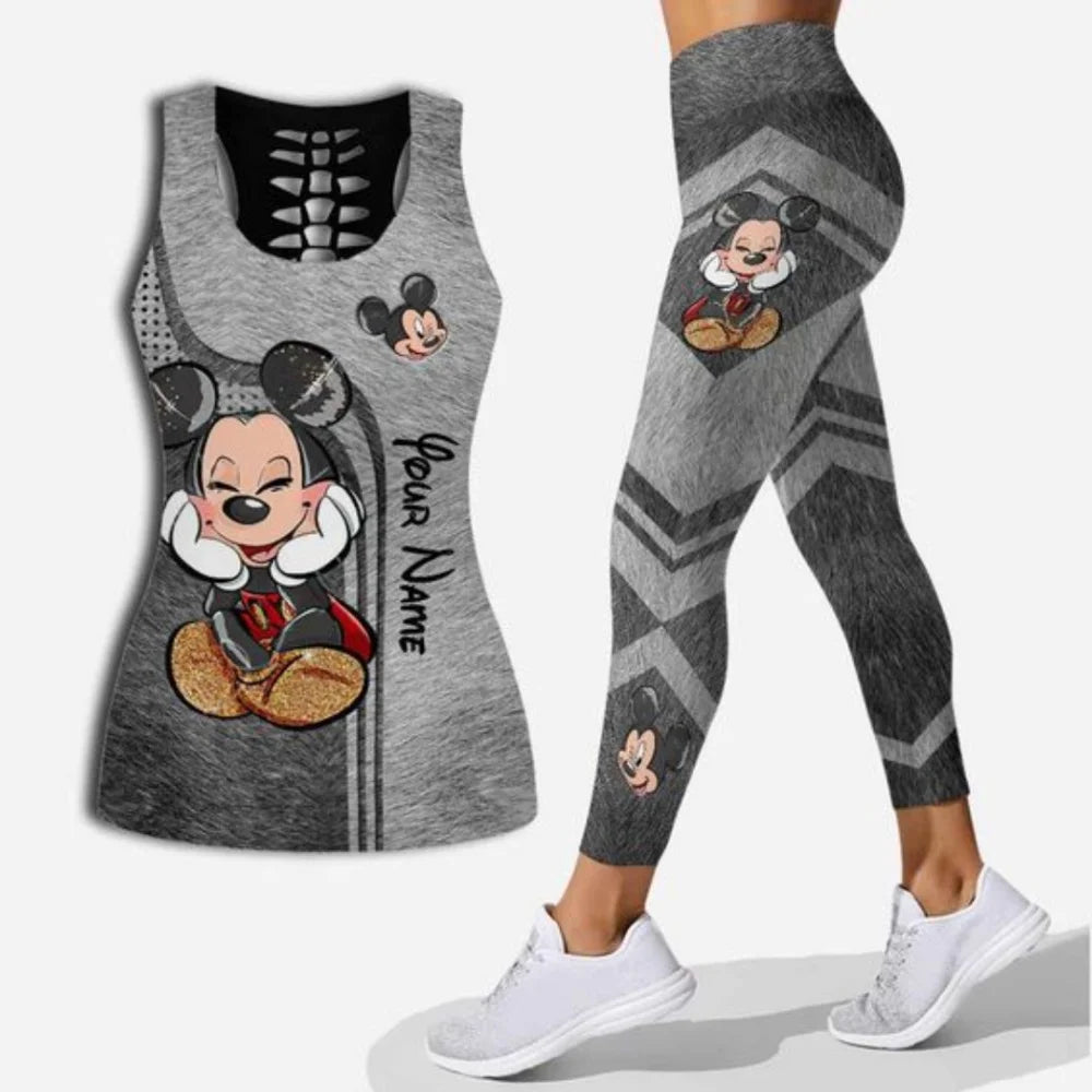 Disney Stitch Women's Hollow Tanktop Leggings Yoga Set Summer Fitness Leggings Tracksuit