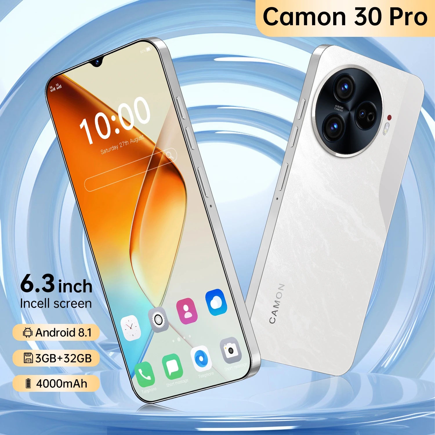 FUFFI-Camon 30 Pro,Smartphone,6.3 inch,4000mAh,3+32GB ROM,Google Play Store,Mobile phone, Android,Cellphones