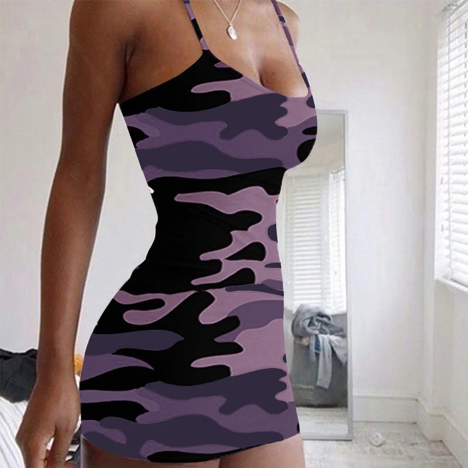 Summer Sleeveless Dress Sling Camouflage Tight-fitting Casual Hip Print Women's Fall Dresses