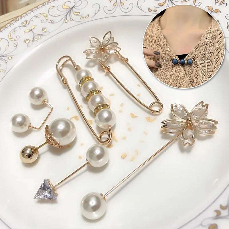 1Pc Women's Clothing Brooch Pearl Beaded Rhinestone Brooches Women