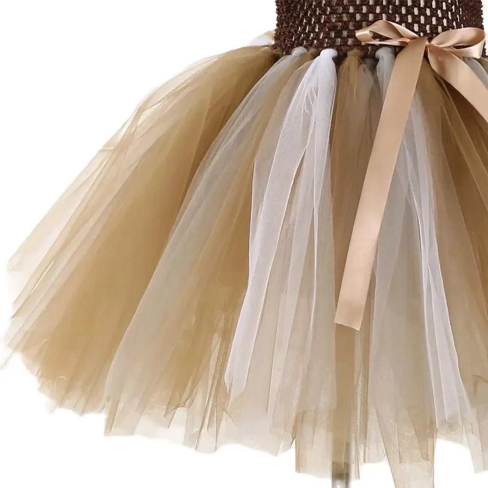 Brown Animal Girl Tutu Dress Lion Children Halloween Costume for Girls