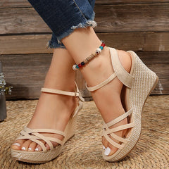 Ankle Strap Wedge Heel Sandals for Women Cross Strappy Thick Platform Sandalias