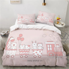 Cute Cartoon Animals Pink Toddler Bedding Set