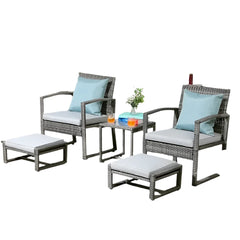 Outdoor Patio Wicker Furniture Set, All Weather PE Rattan Chair and Ottoman Footstool Set, Coffee Table