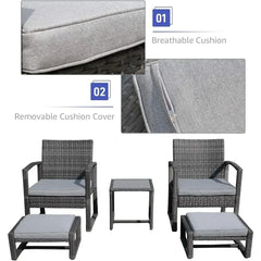 Outdoor Patio Wicker Furniture Set, All Weather PE Rattan Chair and Ottoman Footstool Set, Coffee Table