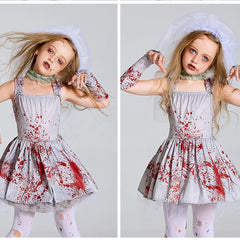 Halloween Corpse Bride Scary Girls Cosplay Costume Kids Children Bloody Walking Dead Zombie Dress Up