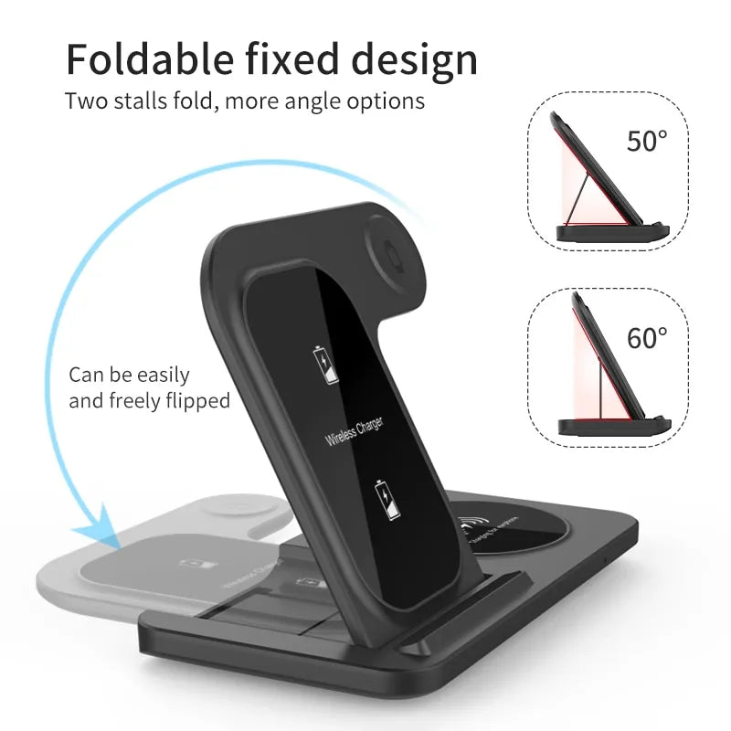 3 in 1 Wireless Charger Stand Pad For iPhone 15 14 13 12 X Max Foldable Fast Charging Station