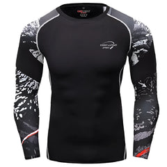 Men's Long Sleeve Rashguard Westling Grappling Fight Wear Printed Boxing Tops