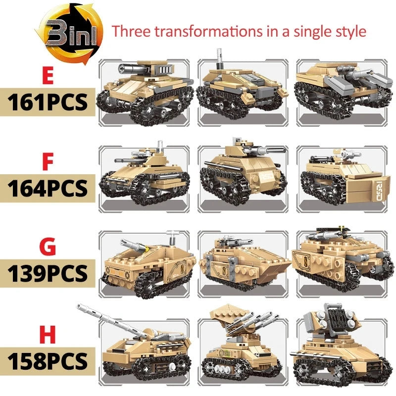 Military Series 8in1 Emperor Tank building block World War Explosion-Proof Antiaircraft Missile Armored Vehicle Bricks Toys