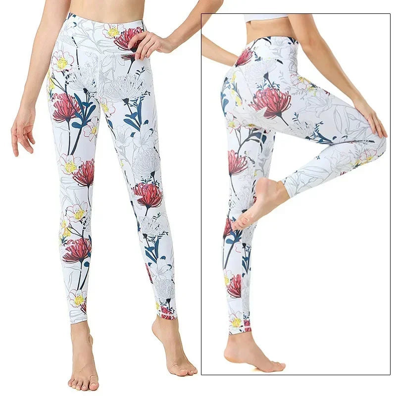 Cloud Hide Yoga Pants Women Flower High Waist Sports Leggings