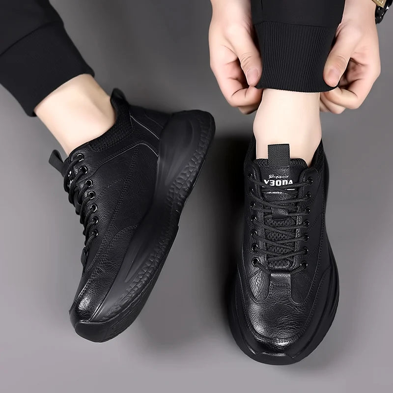 Men's Casual Shoes lace up black Trend Wild Fashion Men Shoes Thick-soled Shoe