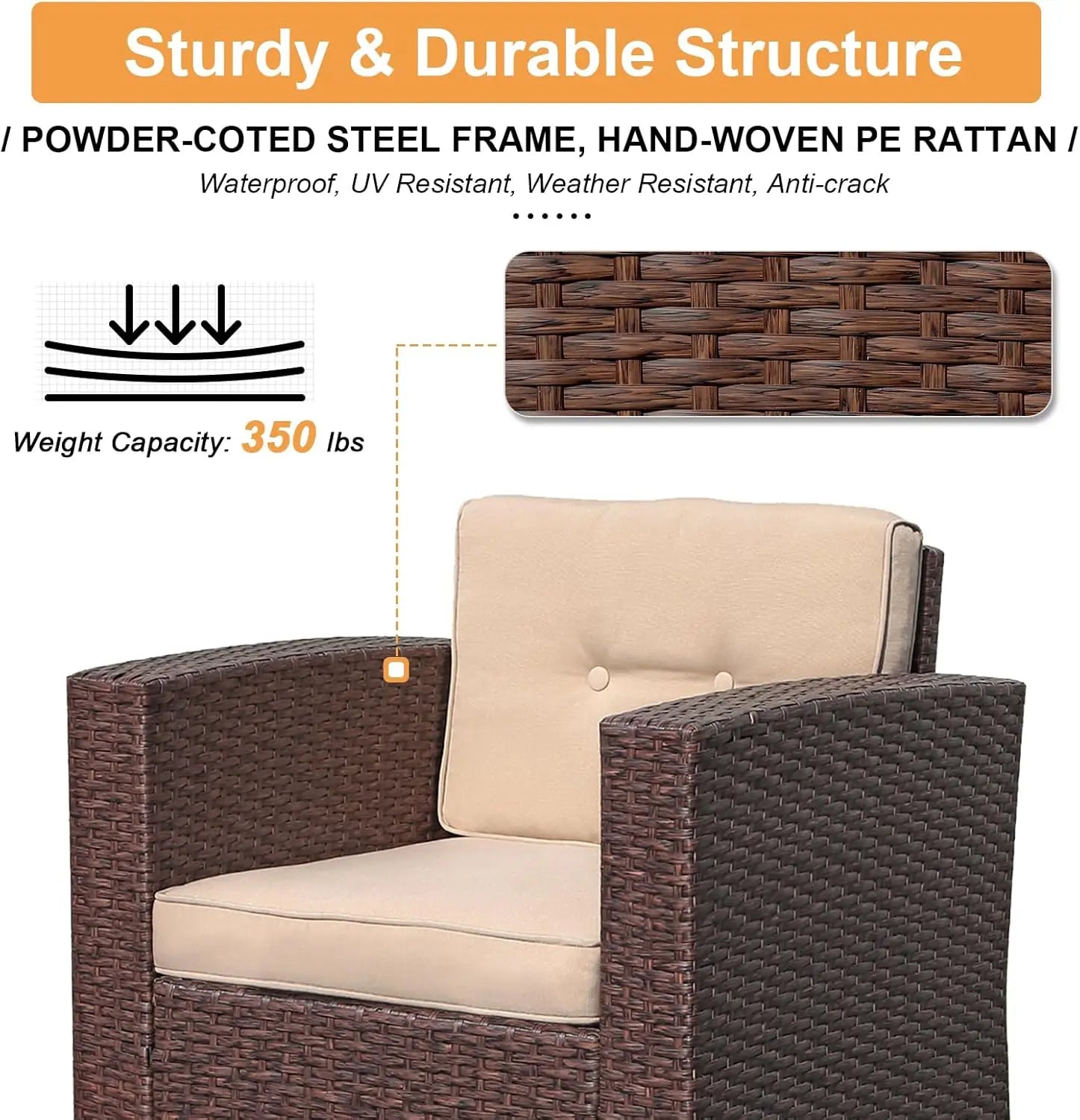 5 Piece Wicker Outdoor Sofa Set, Patio Conversation Set with Ottoman Set