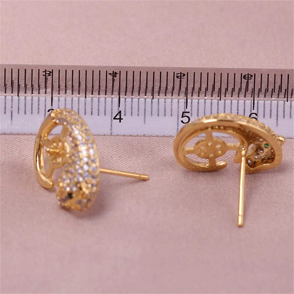 Leopard Head Zircon Pearl Earrings