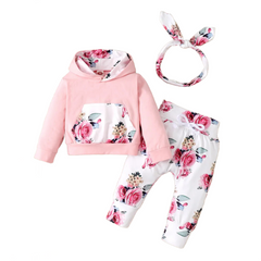 Months Newborn Baby Girl Floral Clothes Set Hooded Printed Top + Pant