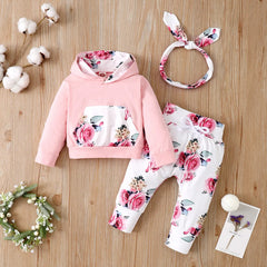 Months Newborn Baby Girl Floral Clothes Set Hooded Printed Top + Pant
