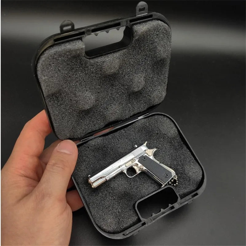 Metal Model Gun Keychain Plastic Case Miniature Alloy Pistol Suitcase