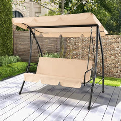 2 Person Porch Swing, 2-in-1 Convertible Outdoor Swing Bed with Adjustable Canopy, Removable Cushions