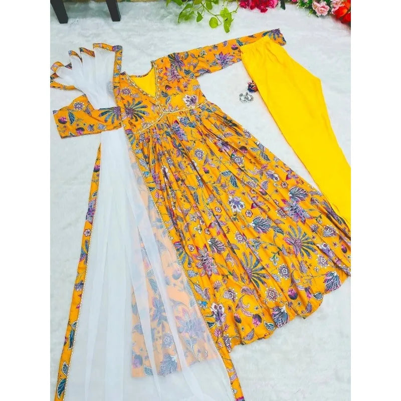 Yellow Print Palazzo Dupatta Kameez Salwar Indian Kurta Women Kurti Designer Set Pakistani