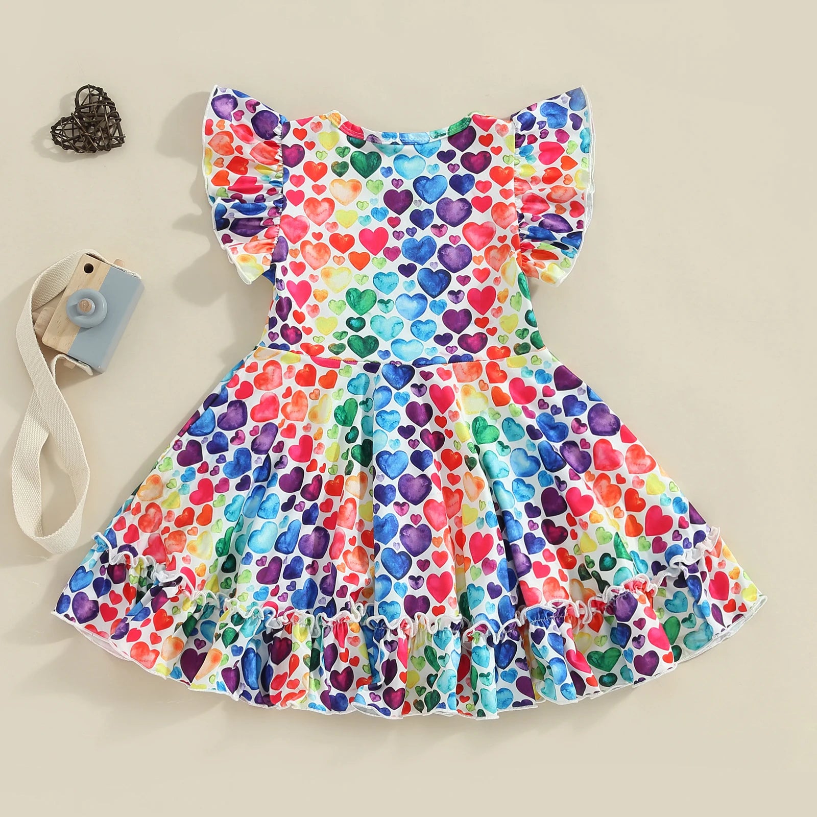 Kids Girl’s Valentine's Day Dress Short Sleeve Crew Neck Heart Print Summer A-Line Princess Dress