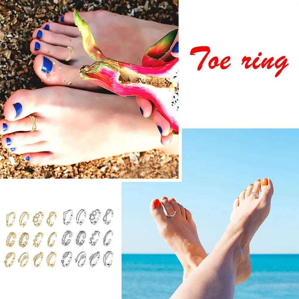 12pcs Adjustable Toe Rings For Women Girls